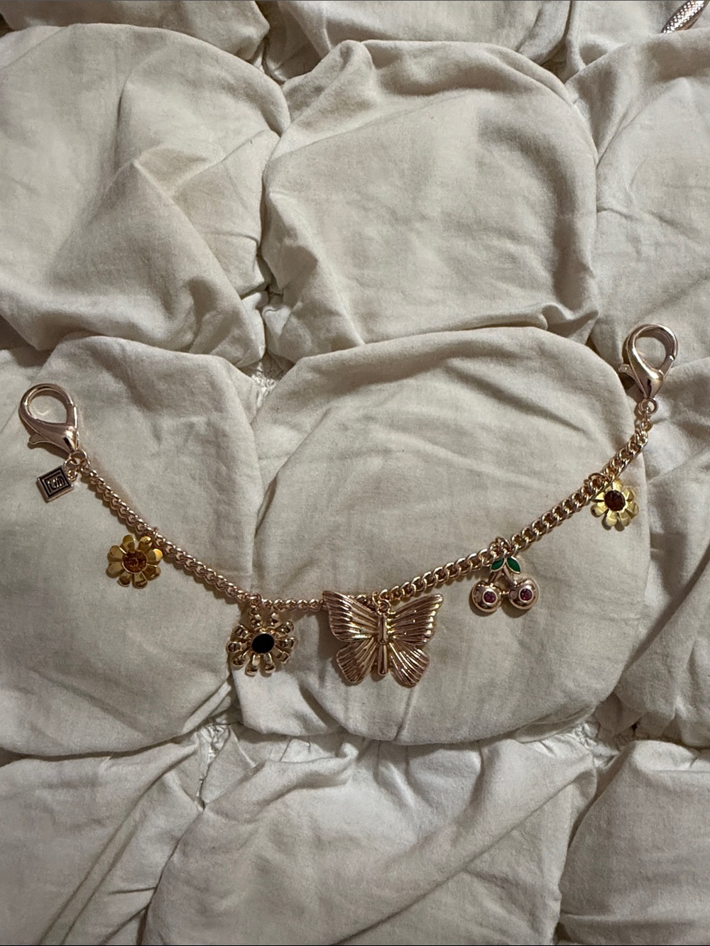 Free People Gold Tone Butterfly Flower Cherry Charm Bag Chain Y2K Indie Sleaze